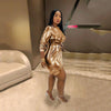 BKLD Short Wrap Metallic Dress Elegant Women Sexy V-neck Three Quarter Sleeve Bandage Bodycon Irregular Hem Mini Dresses