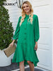 BKMGC 2023 Autumn Blue Black Yellow Red Long Sleeve Loose Casual Midi Knee Length Button Up Ruffle Hem Women Shirt Dress Female