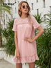 BKMGC 2023 Summer Pink Chiffon with White Polka Dots Short Ruffle Sleeve O-neck Casual Loose Mini Dress For Women 6292