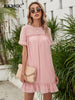 BKMGC 2023 Summer Pink Chiffon with White Polka Dots Short Ruffle Sleeve O-neck Casual Loose Mini Dress For Women 6292