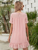 BKMGC 2023 Summer Pink Chiffon with White Polka Dots Short Ruffle Sleeve O-neck Casual Loose Mini Dress For Women 6292