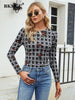 BKMGC Autumn Plaid T shirts For Women 2023 O-Neck Long Sleeve Casual T-shirt Winter Bottoming Top Female Tops 6926