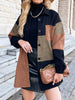 BKMGC Black Brown Coral Stylish Patchwork Mix And Match Button Up 2023 Autumn Loose Fit H Shape Long Shirt Jacket For Women