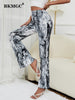BKMGC Black Grey Ink Painting Tie Dye Stretchy Vintage Micro Flare Pants High Waist Women Trousers Summer Casual Female Clothing