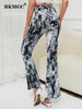 BKMGC Black Grey Ink Painting Tie Dye Stretchy Vintage Micro Flare Pants High Waist Women Trousers Summer Casual Female Clothing