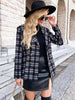 BKMGC Black Grey White Plaid Double Breasted Buttons Coat Women Blazer Suit Jacket 2023 Autumn Office Lady Daily Retro Outfit