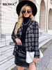 BKMGC Black Grey White Plaid Double Breasted Buttons Coat Women Blazer Suit Jacket 2023 Autumn Office Lady Daily Retro Outfit
