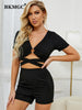 BKMGC Black Hollow Out X Cross Belt Waist Sport Yoga Suit Women Short Sexy 2 Piece Set Yoga Set GYM Outfit Women Sportswear 2753