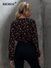 BKMGC Black Jumpsuit Long Sleeve Autumn Small Flower Home Casual Versatile Pants Jumpsuit Women 2023  6089