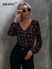 BKMGC Black Jumpsuit Long Sleeve Autumn Small Flower Home Casual Versatile Pants Jumpsuit Women 2023  6089