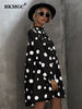 BKMGC Black Long Sleeve Turtle Neck Dot Print Large Hem Loose Fitting Casual Mini Dress Woman 2023 Spring Autumn Series 6096