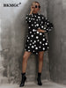 BKMGC Black Long Sleeve Turtle Neck Dot Print Large Hem Loose Fitting Casual Mini Dress Woman 2023 Spring Autumn Series 6096