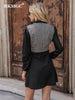 BKMGC Black Mini Dress Elegant Casual Autumn A-Line Bow Collar Patchwork Grid Women Long Sleeve Party Clothes 2001