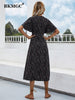 BKMGC Black V Neck Sexy High Split Short Loose Sleeve Boho Bohemian Printed Long Maxi Dress Hippie Vintage Dating Outfit 6217