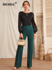 BKMGC Black Women Blouse Slim Fit Long See-Through Lips Print Chiffon Lace Sleeve O Neck Autumn Office Lady Pullover Shirt #5025