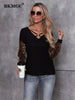 BKMGC Black Women Casual Loose T shirt Vintage Printed Leopard Patch Spring Autumn Long Sleeve Female Top Women Tops 6825