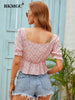 BKMGC Blouse Tops For Women  Crop Top V-neck Bubble Sleeve Small Floral Shirt Women's Drawstring Design Short Tops Summer 6713
