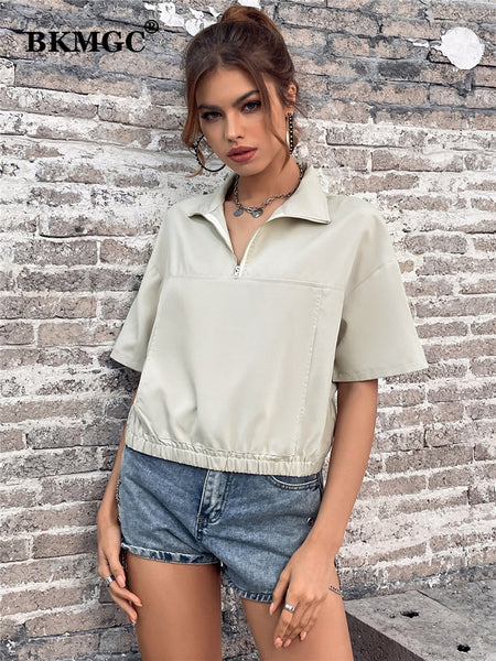 BKMGC Blouses for Women 2023 Shirts Crop Lapel Pullover Design Niche Loose Short Women Tops Blusa Feminina 2781