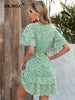 BKMGC Boho Mini Dress Bohemian For Women 2023 Summer Thin Ruffle Tiered Mint Green Small Flowers Floral Printed Clothing 6530