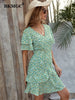 BKMGC Boho Mini Dress Bohemian For Women 2023 Summer Thin Ruffle Tiered Mint Green Small Flowers Floral Printed Clothing 6530