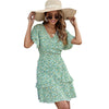 BKMGC Boho Mini Dress Bohemian For Women 2023 Summer Thin Ruffle Tiered Mint Green Small Flowers Floral Printed Clothing 6530