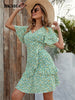 BKMGC Boho Mini Dress Bohemian For Women 2023 Summer Thin Ruffle Tiered Mint Green Small Flowers Floral Printed Clothing 6530