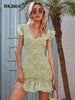 BKMGC Boho Printed Dress Women Dresses Summer 2023 Design Women's Sleeveless V-neck Ruffled Red Mini Dress Elegant 6161
