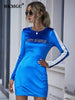 BKMGC Bright Royal Blue Long Sleeve High Waist O-neck A-line Letter Print Pullover Sexy Autumn Bodycon Mini Dress for Women 5082