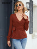 BKMGC Brown Sweaters For Women 2023 Autumn Knitted V-neck Long Sleeve Strap Top Winter Bottoming Sweater Female 6899