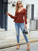 BKMGC Brown Sweaters For Women 2023 Autumn Knitted V-neck Long Sleeve Strap Top Winter Bottoming Sweater Female 6899
