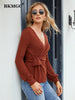BKMGC Brown Sweaters For Women 2023 Autumn Knitted V-neck Long Sleeve Strap Top Winter Bottoming Sweater Female 6899
