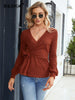 BKMGC Brown Sweaters For Women 2023 Autumn Knitted V-neck Long Sleeve Strap Top Winter Bottoming Sweater Female 6899