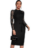 BKMGC Classic Red Black Sexy Rose Pattern Lace Chiffon Long Sleeve O-Neck 2023 Autumn High Waist Belt Midi Dresses For Women
