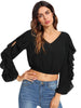 BKMGC Classic Solid Black Women Blouse Slim Fitting Hollow Out Ruffle Long Sleeves V Neck Autumn Pullover Shirt Office Lady #760