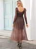 BKMGC Coffee Brown Sexy Chiffon Gauze Long Sleeve Scoop Neck Elegant 2023 Autumn High Waist Accordion Maxi Dress For Women