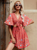 BKMGC Floral Printed Dress For Women Summer Front Bandage Casual Bow Fake Two Piece Skirt Set Red Dress Elegant 6566