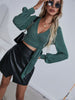 BKMGC Green Crop Top Korean Style T shirt Women 2023 Knotted V-Neck Long Sleeve Nightclub Sexy Tops Women Clubwear 6877