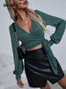 BKMGC Green Crop Top Korean Style T shirt Women 2023 Knotted V-Neck Long Sleeve Nightclub Sexy Tops Women Clubwear 6877