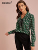 BKMGC Green Women Shirts Long Sleeve Spring Autumn Casual Versatile Printed Wave Dot Loose Tops Women blouses 5937