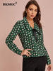 BKMGC Green Women Shirts Long Sleeve Spring Autumn Casual Versatile Printed Wave Dot Loose Tops Women blouses 5937