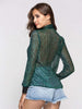 BKMGC Half Transparent See Through Sexy Women Chiffon Long Sleeves Tie Bow Neckline Collar Bright Silk Thin Green Blouse Tops