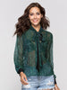 BKMGC Half Transparent See Through Sexy Women Chiffon Long Sleeves Tie Bow Neckline Collar Bright Silk Thin Green Blouse Tops
