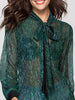 BKMGC Half Transparent See Through Sexy Women Chiffon Long Sleeves Tie Bow Neckline Collar Bright Silk Thin Green Blouse Tops