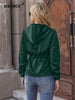 BKMGC Jacket Hoodie Zipper Women Solid Color Casual Zip Waist Lantern Sleeve Green Hooded Coat Korean Hoodie Jacket Women 2009