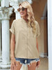 BKMGC Khaki Tops Grandad Collar Button Up Short Sleeve Minimalism Casual Office Ladied Style Blouses Shirt for Female Women 2655