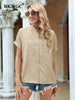 BKMGC Khaki Tops Grandad Collar Button Up Short Sleeve Minimalism Casual Office Ladied Style Blouses Shirt for Female Women 2655