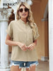 BKMGC Khaki Tops Grandad Collar Button Up Short Sleeve Minimalism Casual Office Ladied Style Blouses Shirt for Female Women 2655