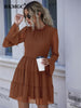 BKMGC Korean Blue Brown Mesh Dots Chiffon High Collar Long Flounce Sleeve Women 2023 Summer Mini Dress Office Chic 5627