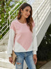 BKMGC Pink White Patchwork O-Neck Long Sleeve Loose Fit Pullover T Shirt For Women Autumn Top Casual Office Lady Clothing #5593