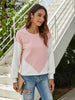 BKMGC Pink White Patchwork O-Neck Long Sleeve Loose Fit Pullover T Shirt For Women Autumn Top Casual Office Lady Clothing #5593